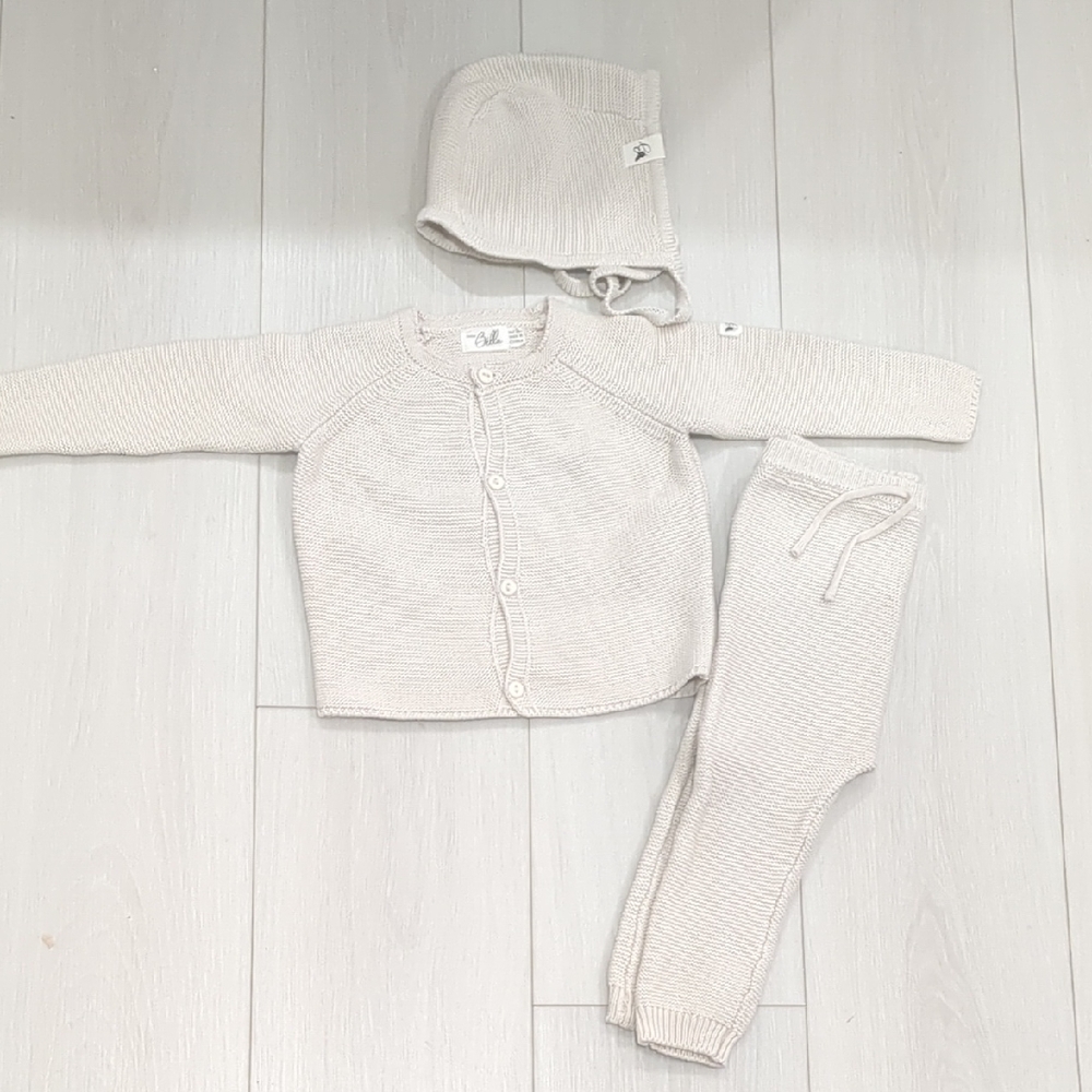 Ivory Knit Baby Set with Bonnet